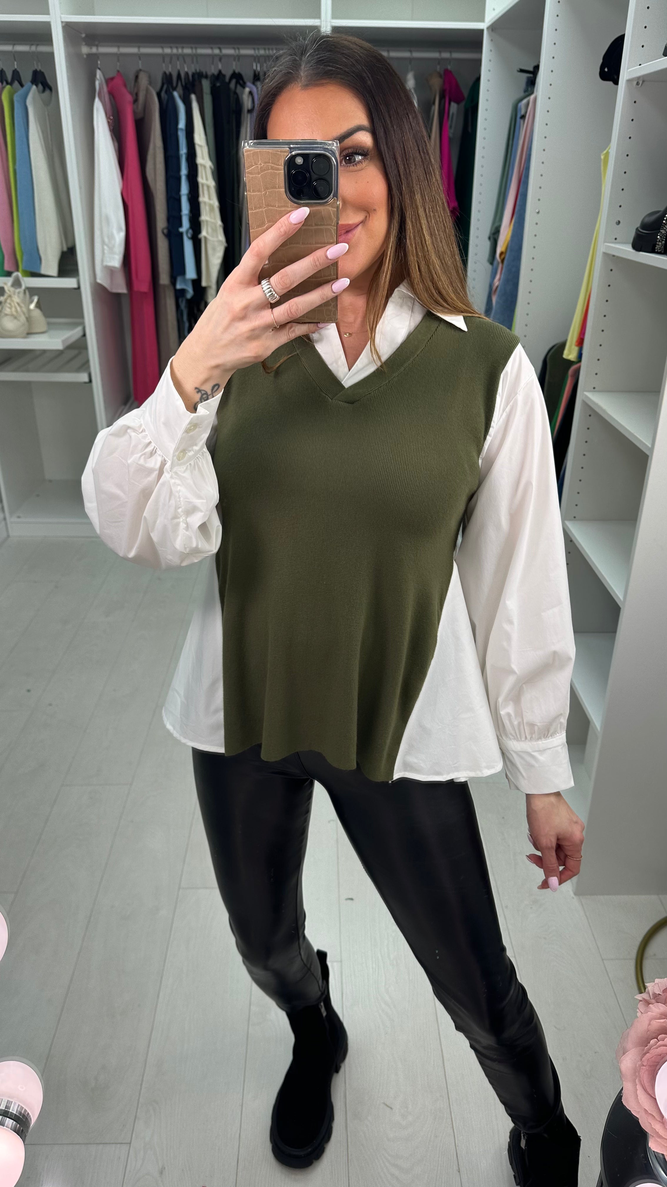 Marsha 2 In 1 V Neck Shirt Jumper