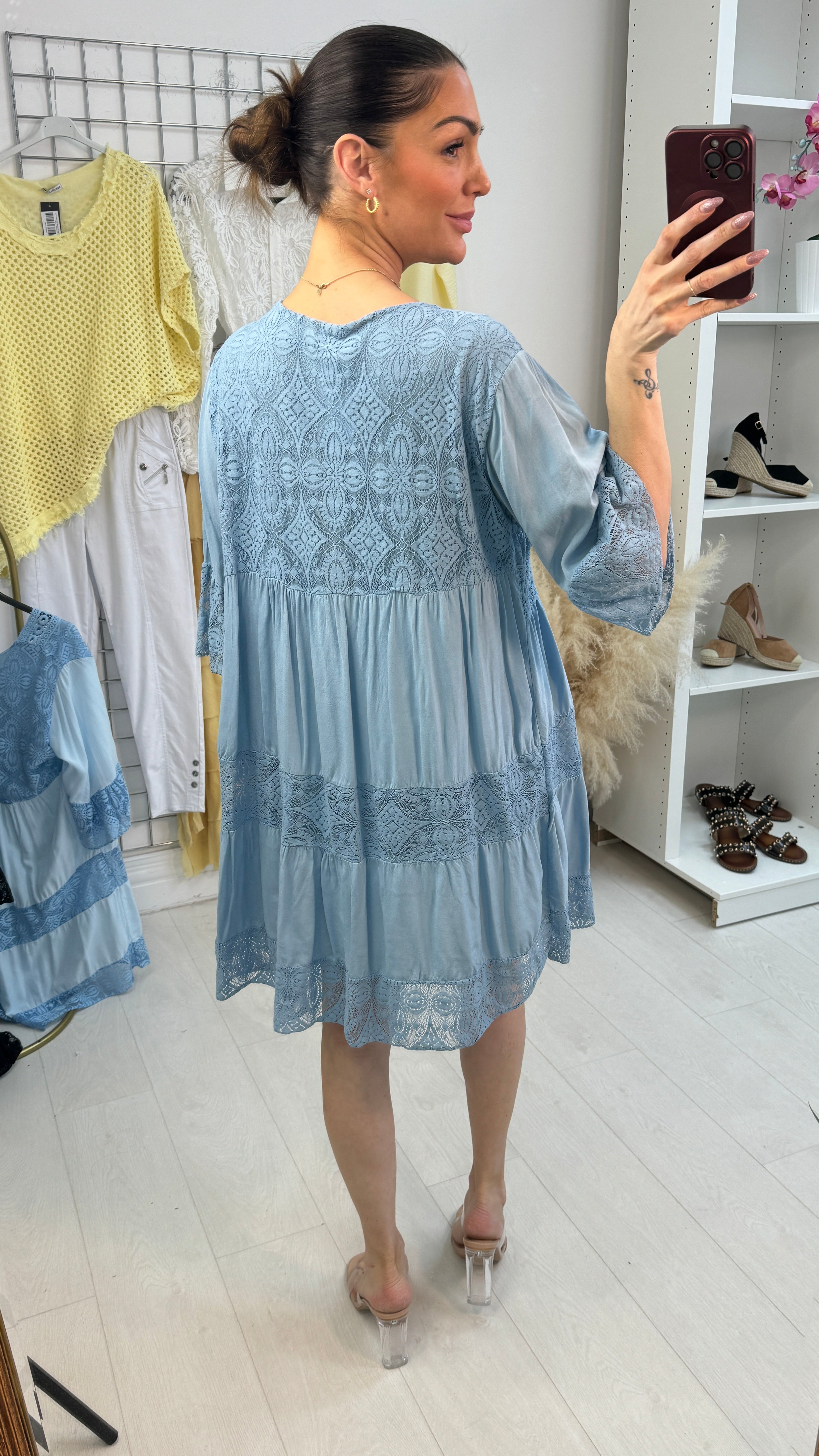 Debi Lace Embroidered Smock Dress