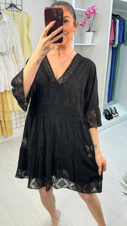 Debi Lace Embroidered Smock Dress