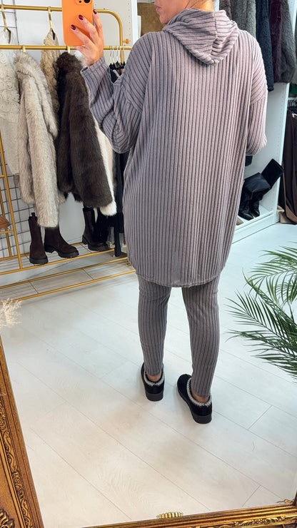 Yasmina Plain Ribbed Hooded Loungewear Set