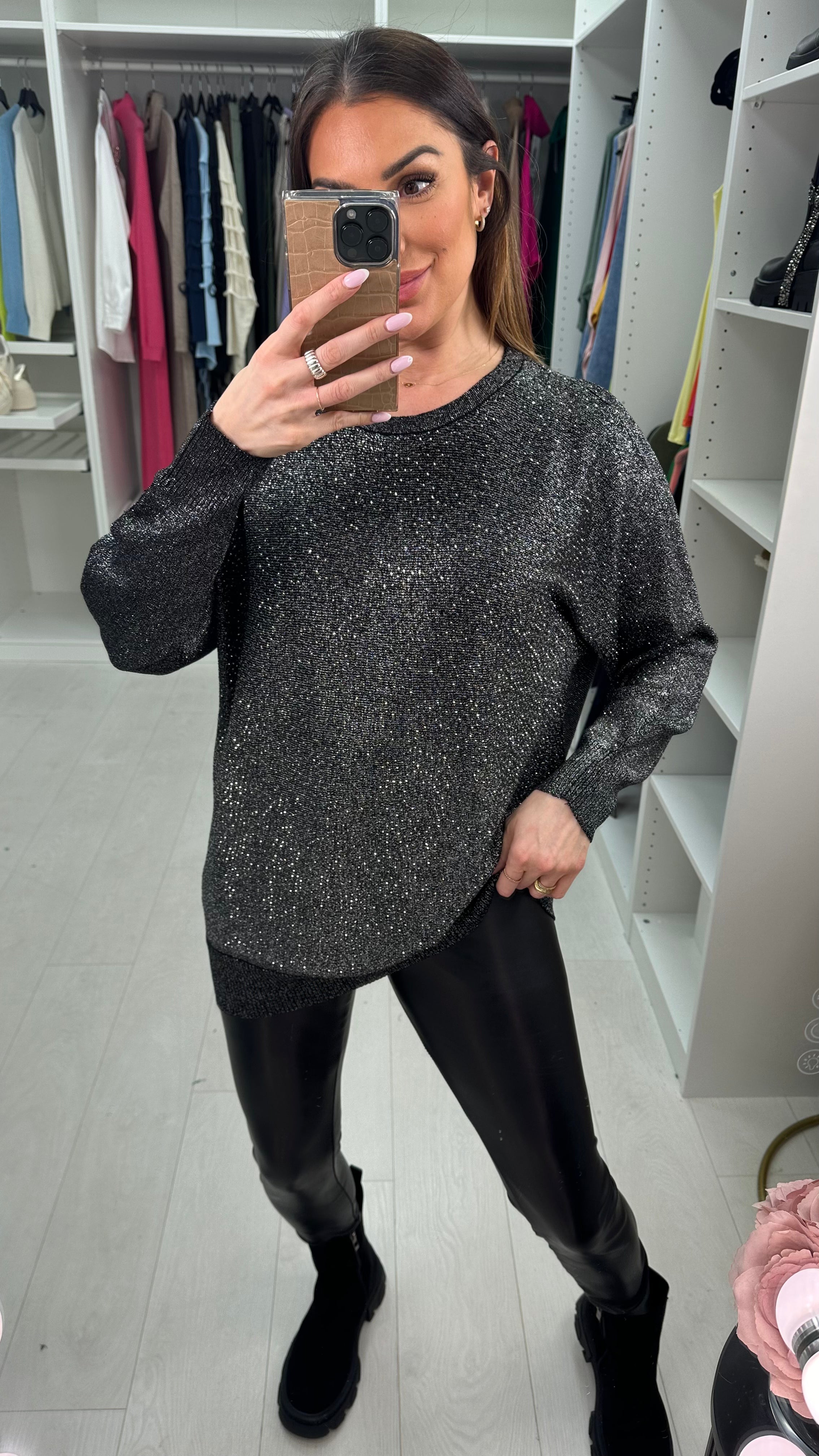 Jaxon Embellished Lurex Thin Knit Jumper