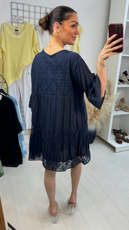 Debi Lace Embroidered Smock Dress