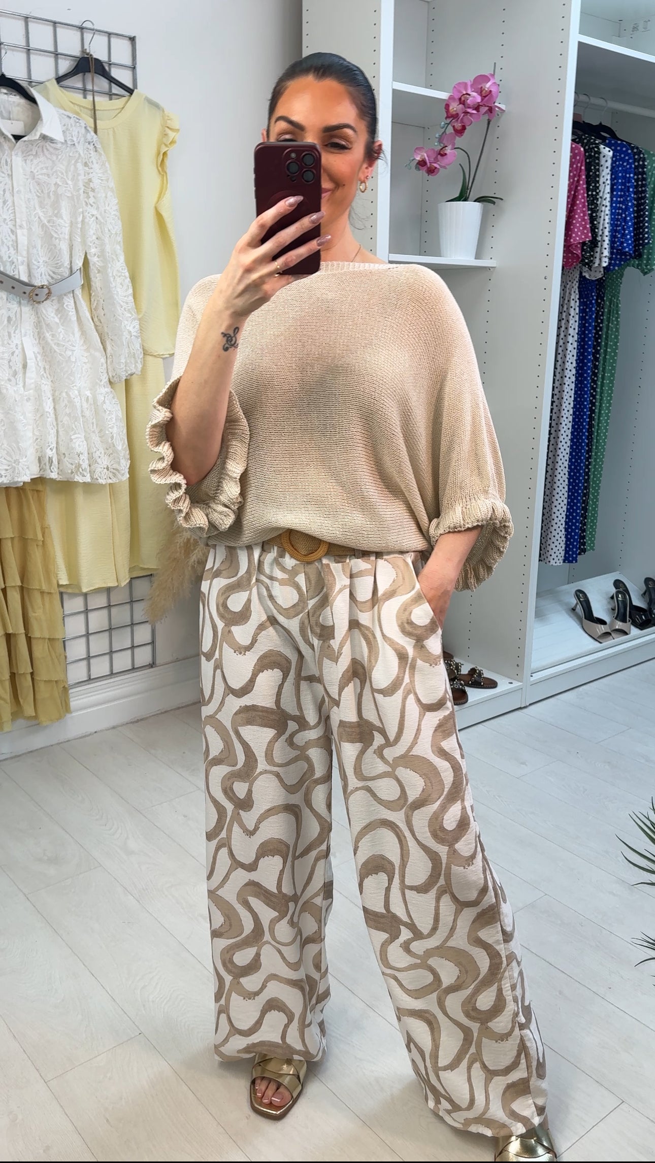 Rhiannon Abstract Wide Leg Belted Trousers