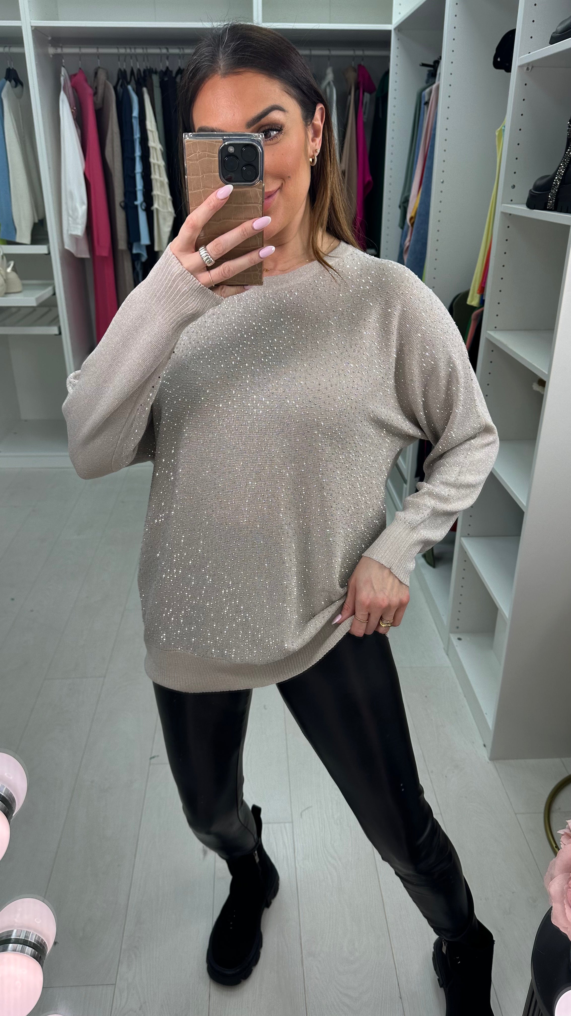 Jaxon Embellished Lurex Thin Knit Jumper