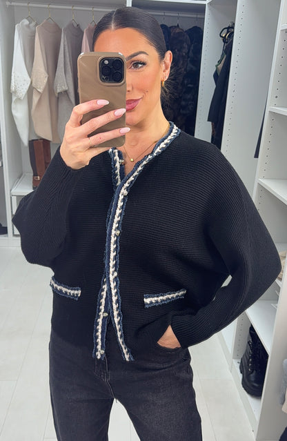 Yvonne Plain Denim Trim Knitted Cardigan