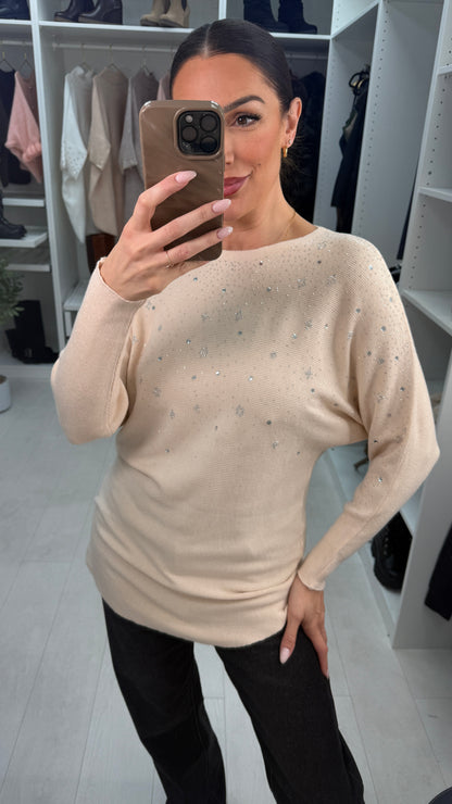 Bevie Diamante Detail Ribbed Knit Jumper
