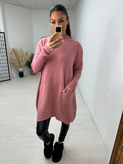 Greta Plain Longline Pocket Front Knit Jumper