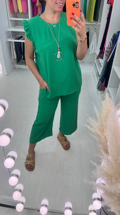 Fidelia Frill Detail Crepe Culotte Co-Ord Set