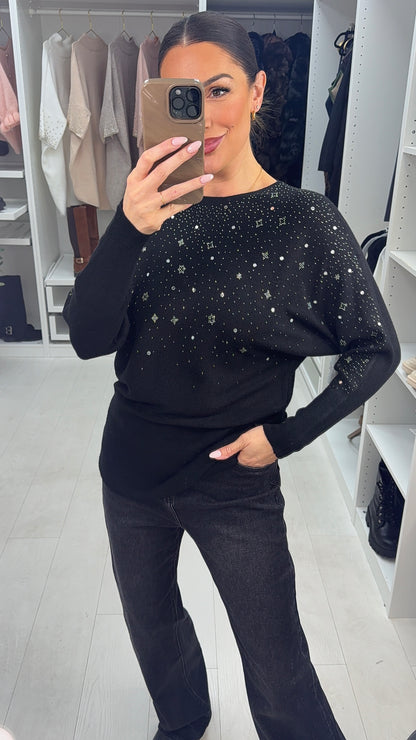 Bevie Diamante Detail Ribbed Knit Jumper