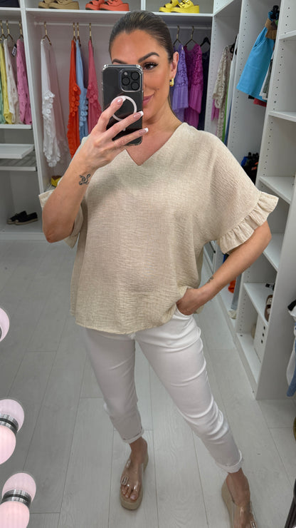 Imelda Plain Frill Sleeve Loose Top