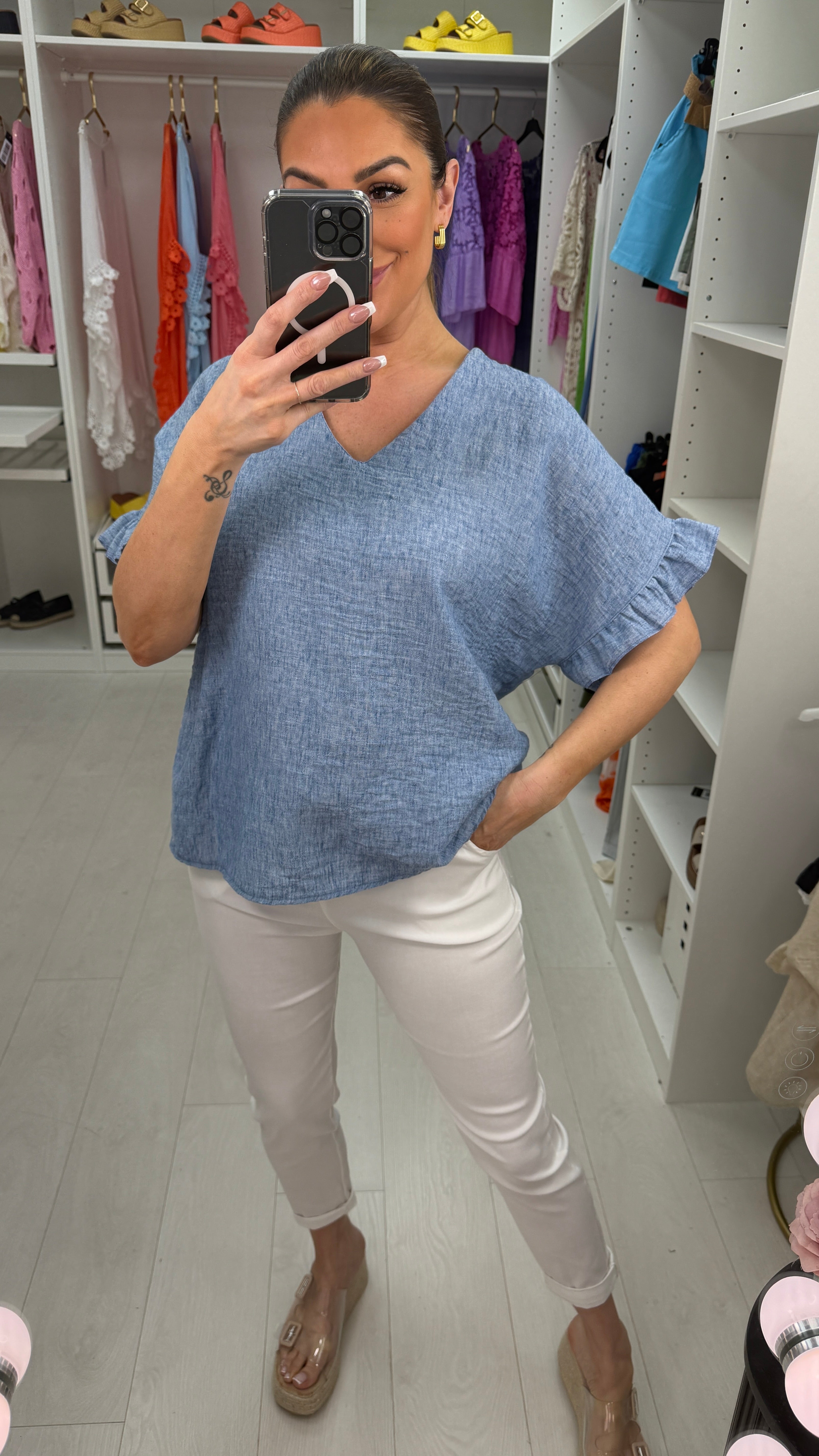 Imelda Plain Frill Sleeve Loose Top