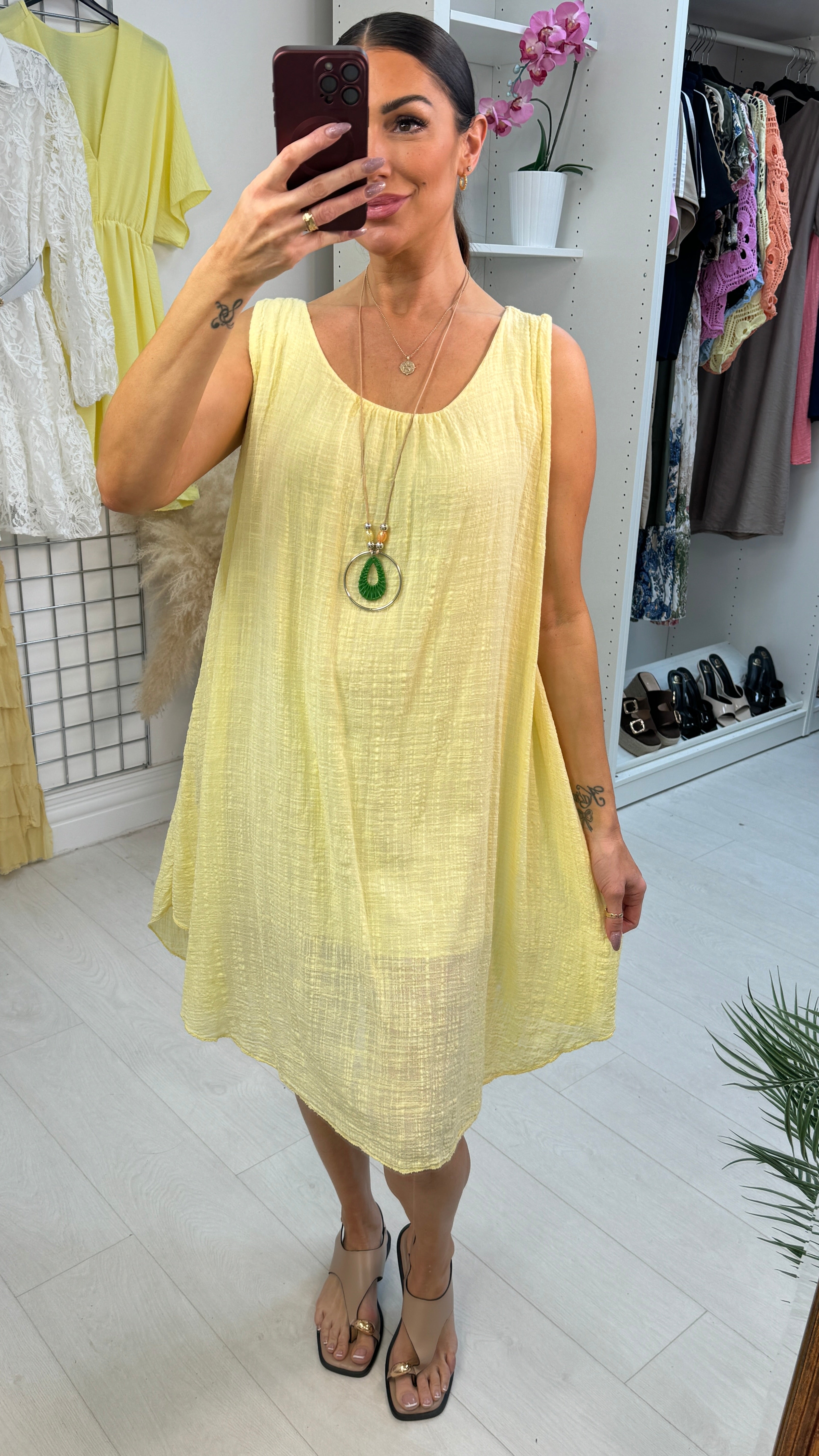 Kelice Plain Loose Fit Floaty Midi Necklace Dress