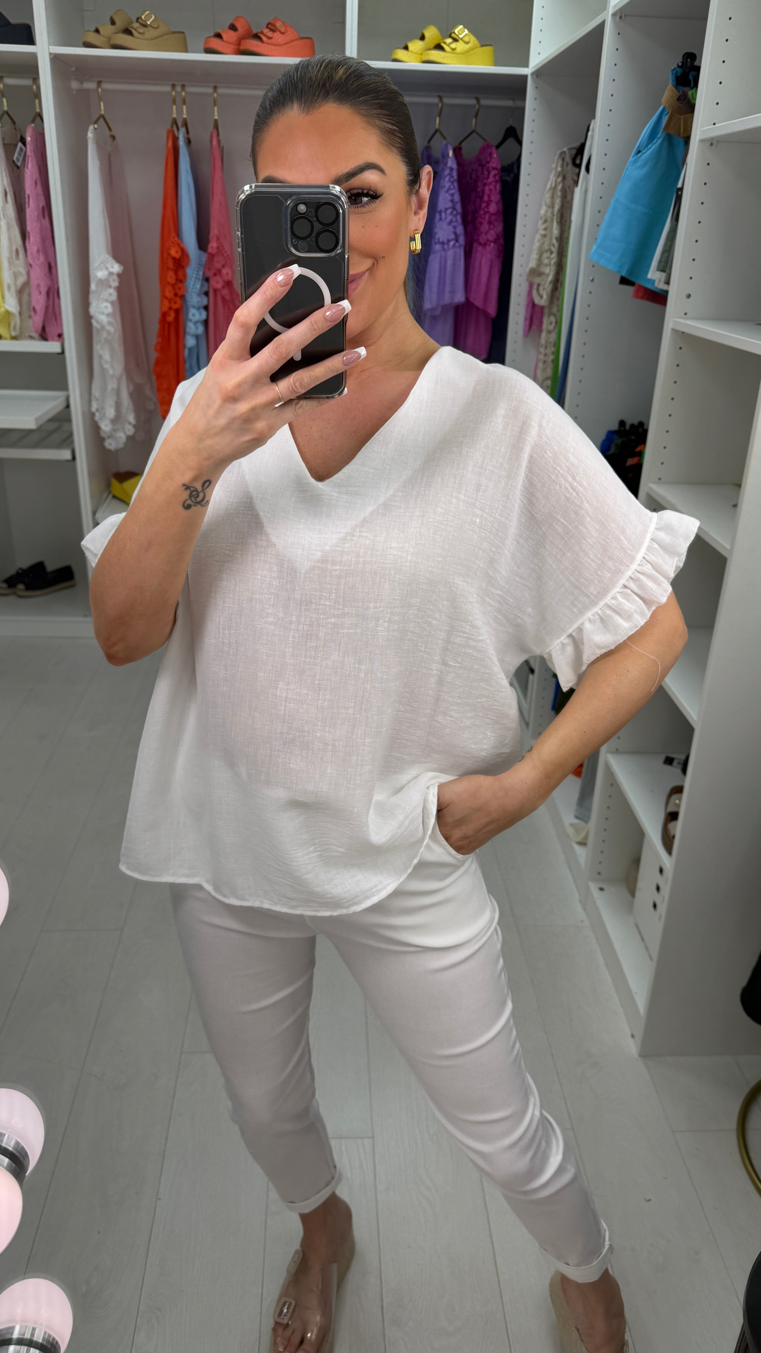 Imelda Plain Frill Sleeve Loose Top