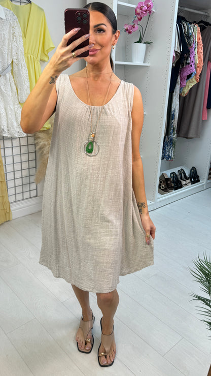 Kelice Plain Loose Fit Floaty Midi Necklace Dress