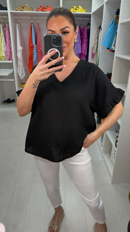 Imelda Plain Frill Sleeve Loose Top