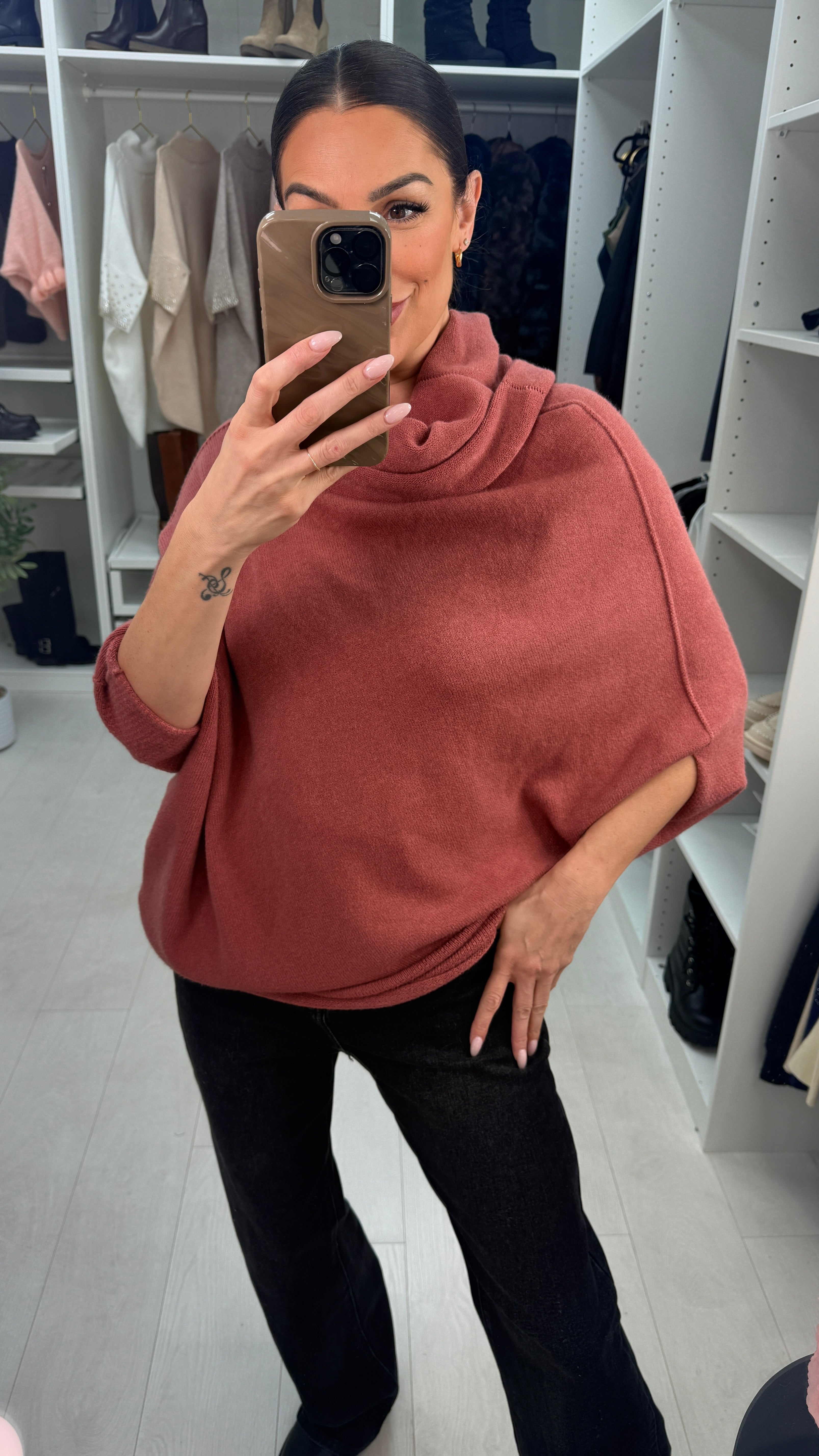 Elissia Super Soft Roll Neck Poncho Jumper