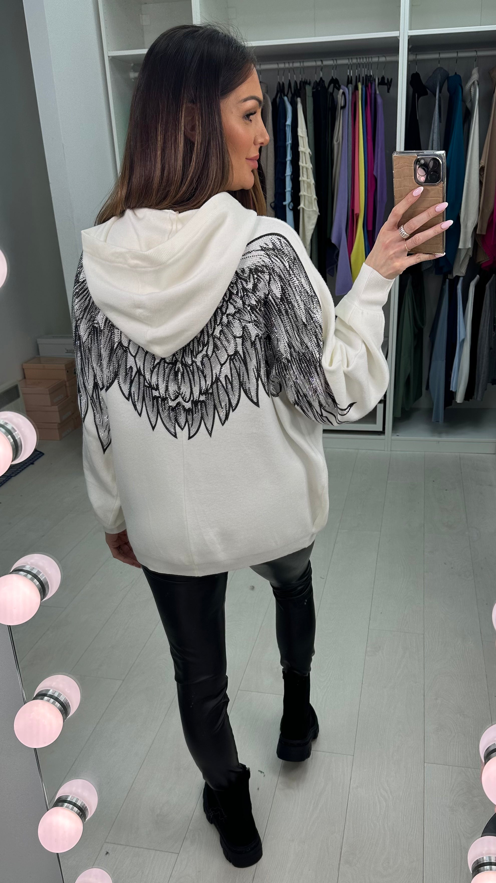 Sheri Embellished Angel Wing Back Hoodie