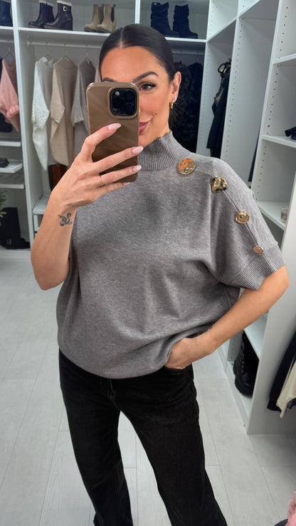 Leticia Button Detail Short Sleeve Loose Fit Knit Jumper