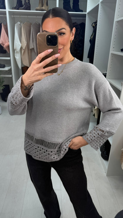 Dovina Plain Crochet Detail Knit Jumper