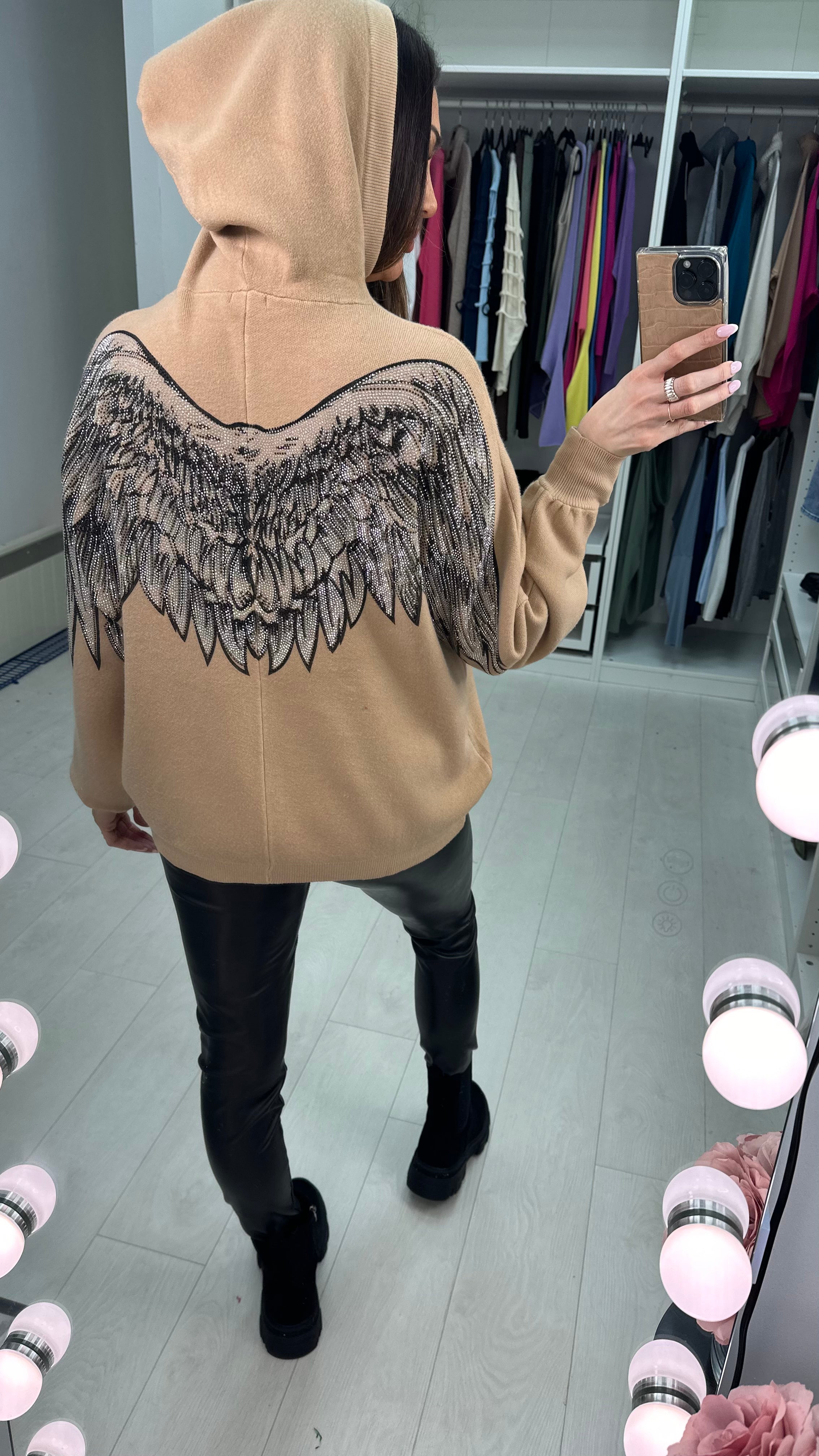 Sheri Embellished Angel Wing Back Hoodie