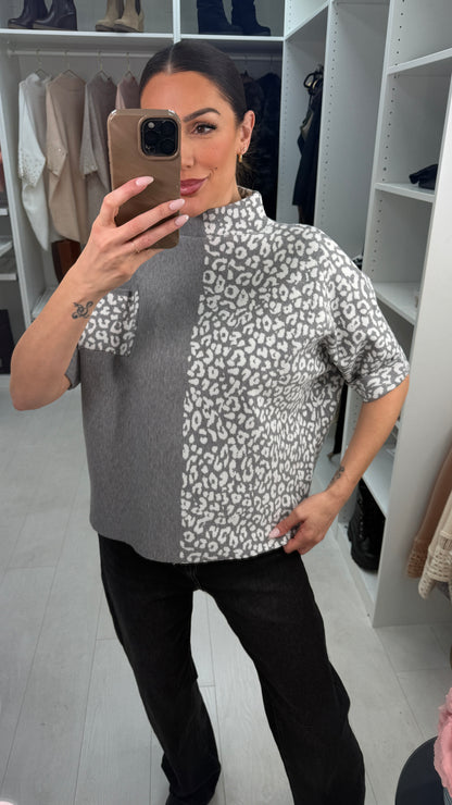 Dillia Leopard Print High Neck 3/4 Sleeve Jumper