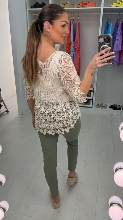 Allona Crochet Flower Detail Top