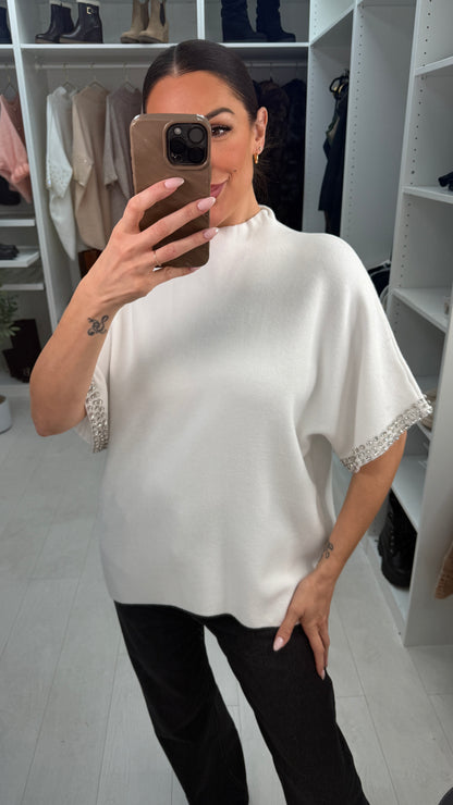 Devonie Diamante Sleeve Detail High Neck Jumper