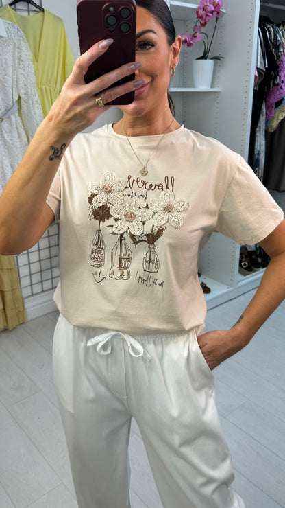 Corinne 'Flowers For You' Slogan T-Shirt