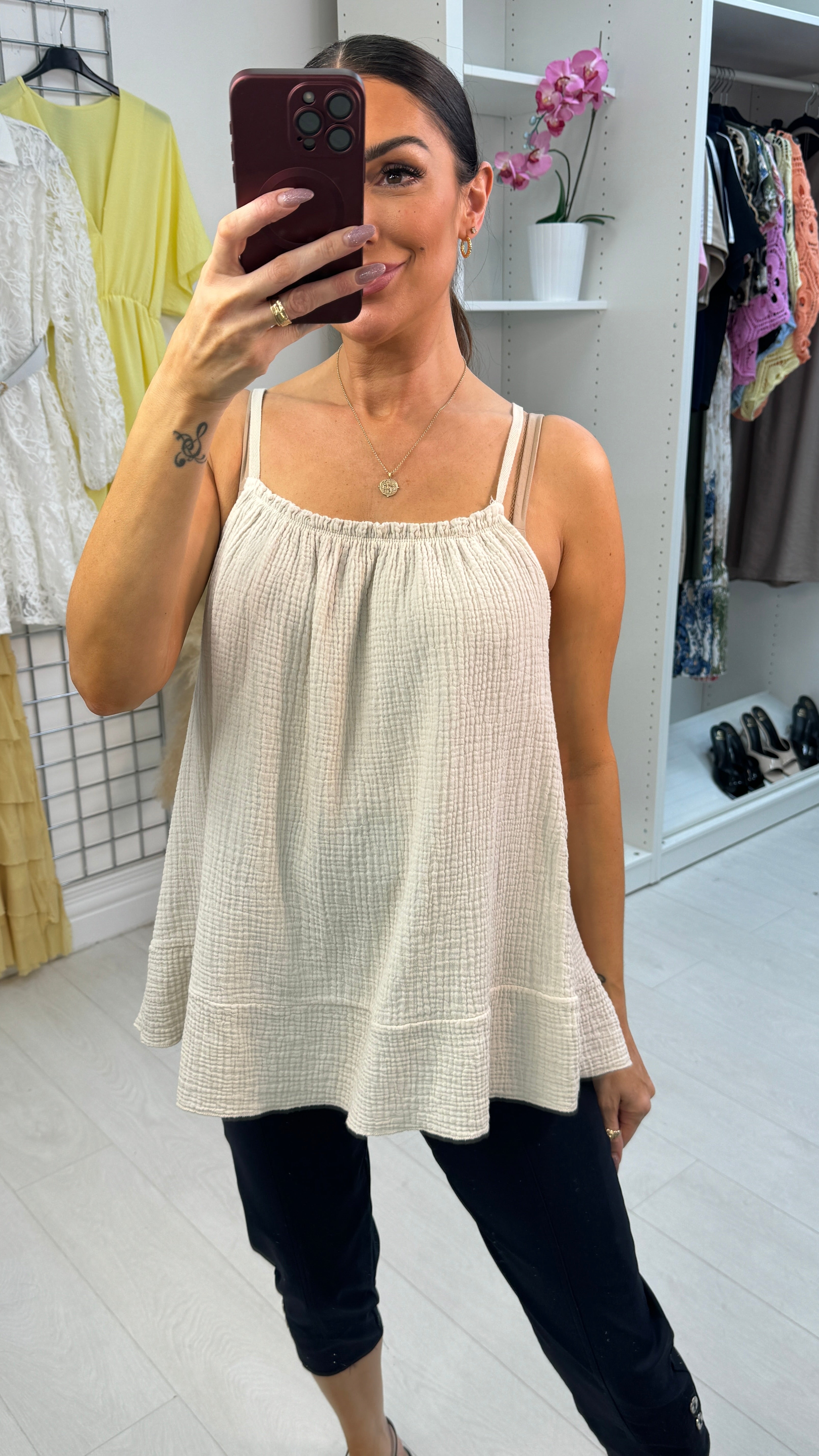 Alanna Plain Cheesecloth Strappy Top