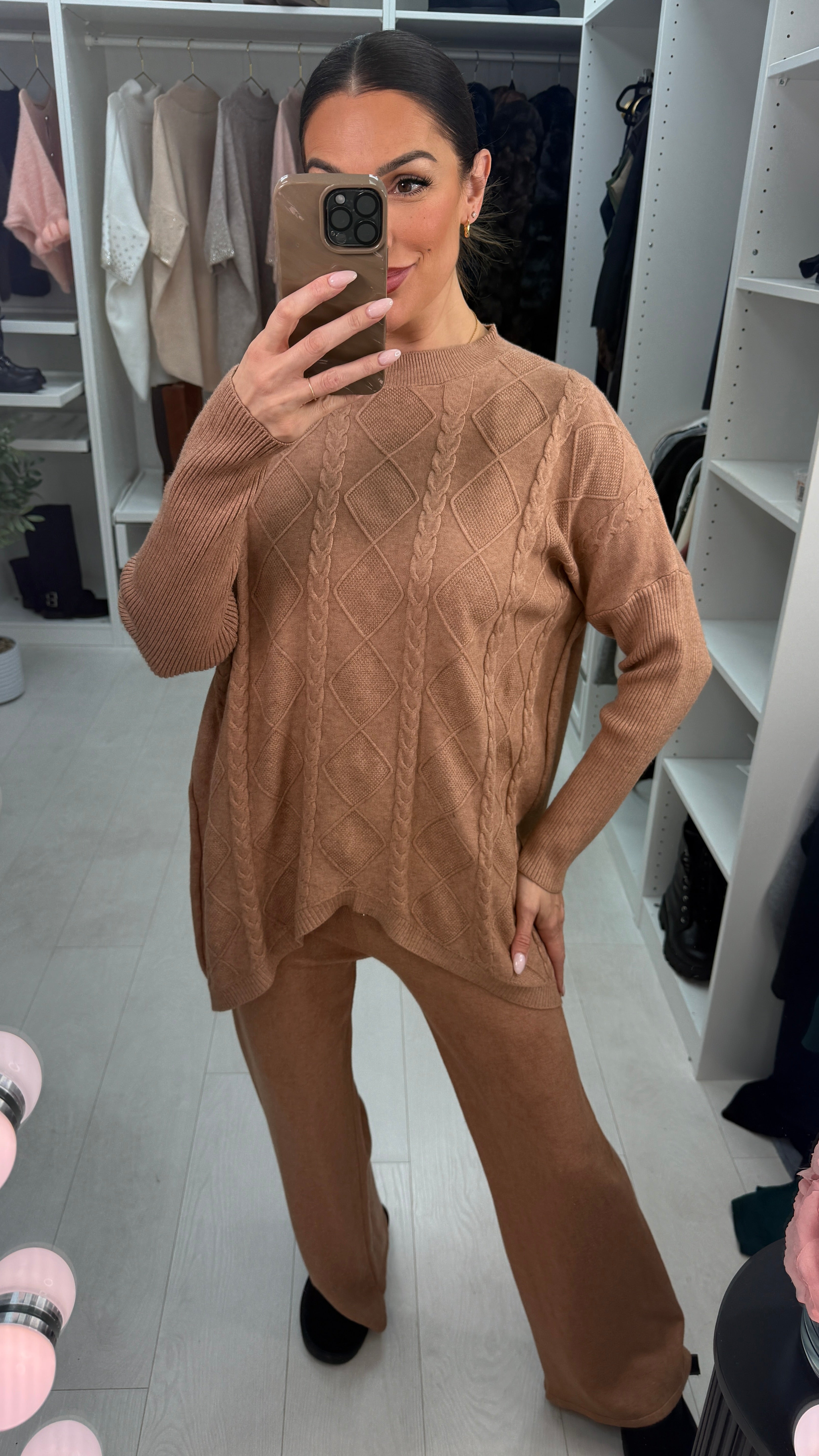 Elisha Plain Cable Knit Loungewear Set