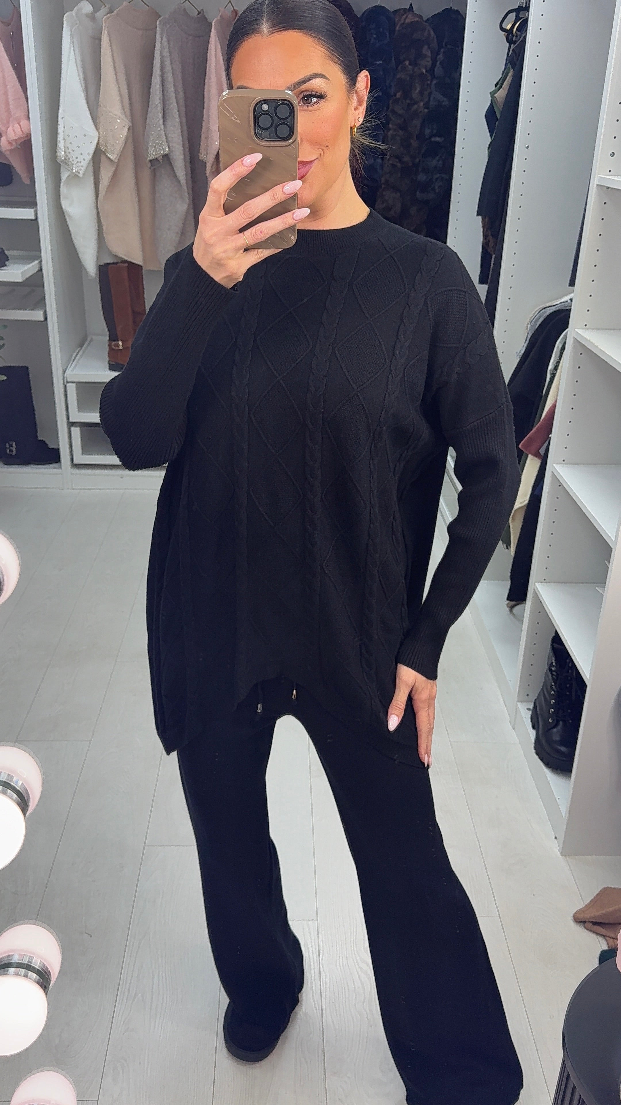 Elisha Plain Cable Knit Loungewear Set