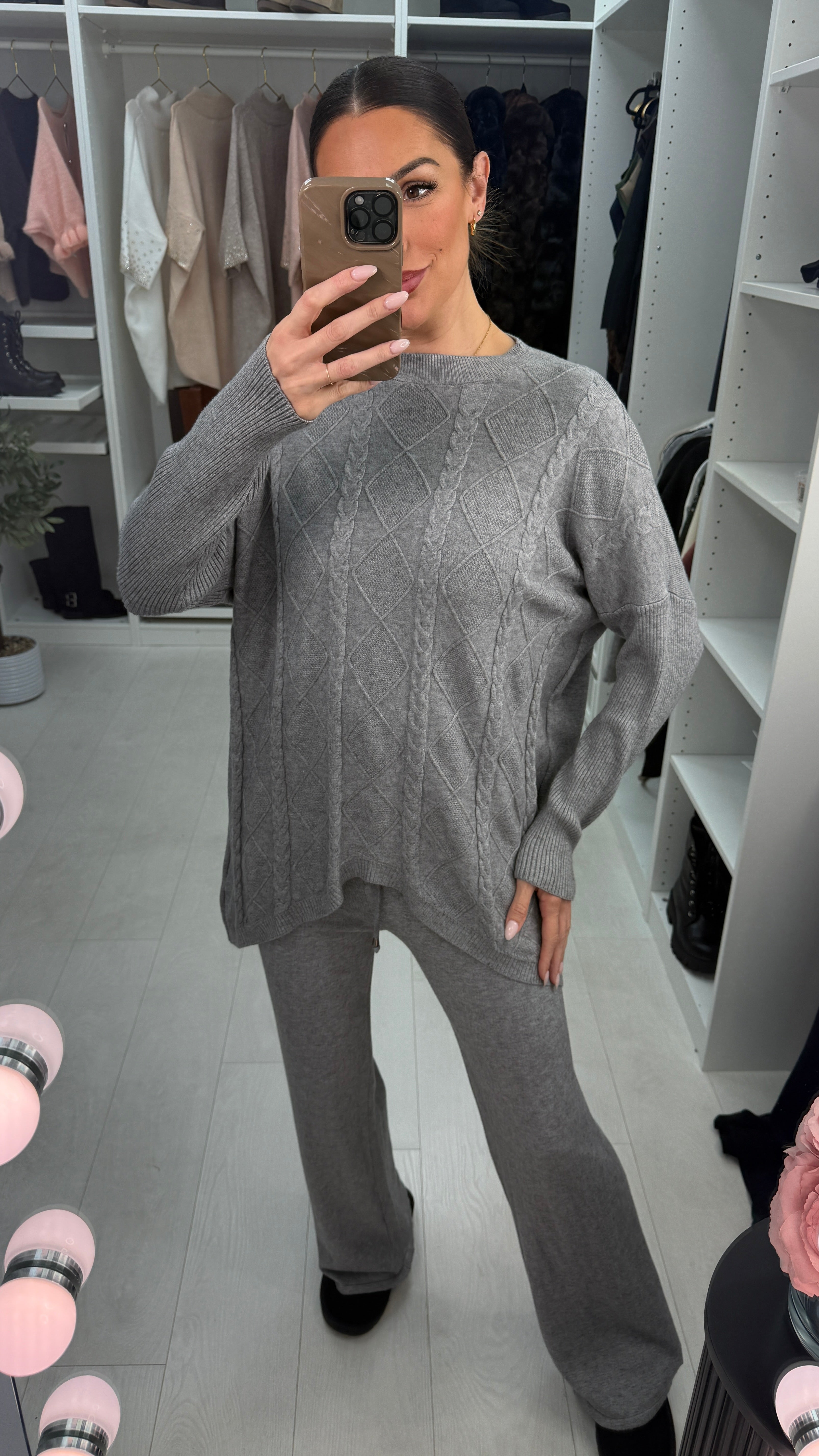 Elisha Plain Cable Knit Loungewear Set