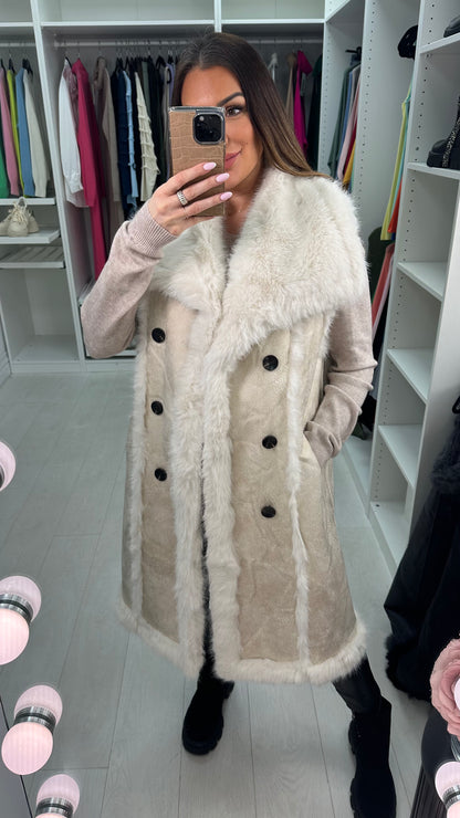 Emilie Faux Fur/Faux Suede Reversible Longline Gilet