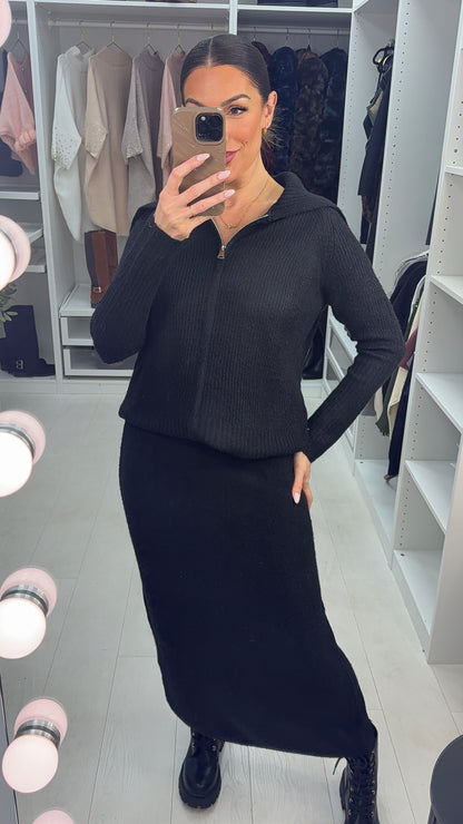 Tarissa Plain Ribbed Zip Front Skirt Co-Ord Set