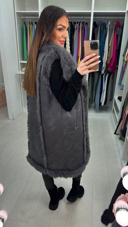 Emilie Faux Fur/Faux Suede Reversible Longline Gilet