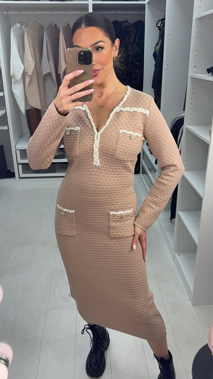 Verona Embellished Hem V Neck Lurex Maxi Dress