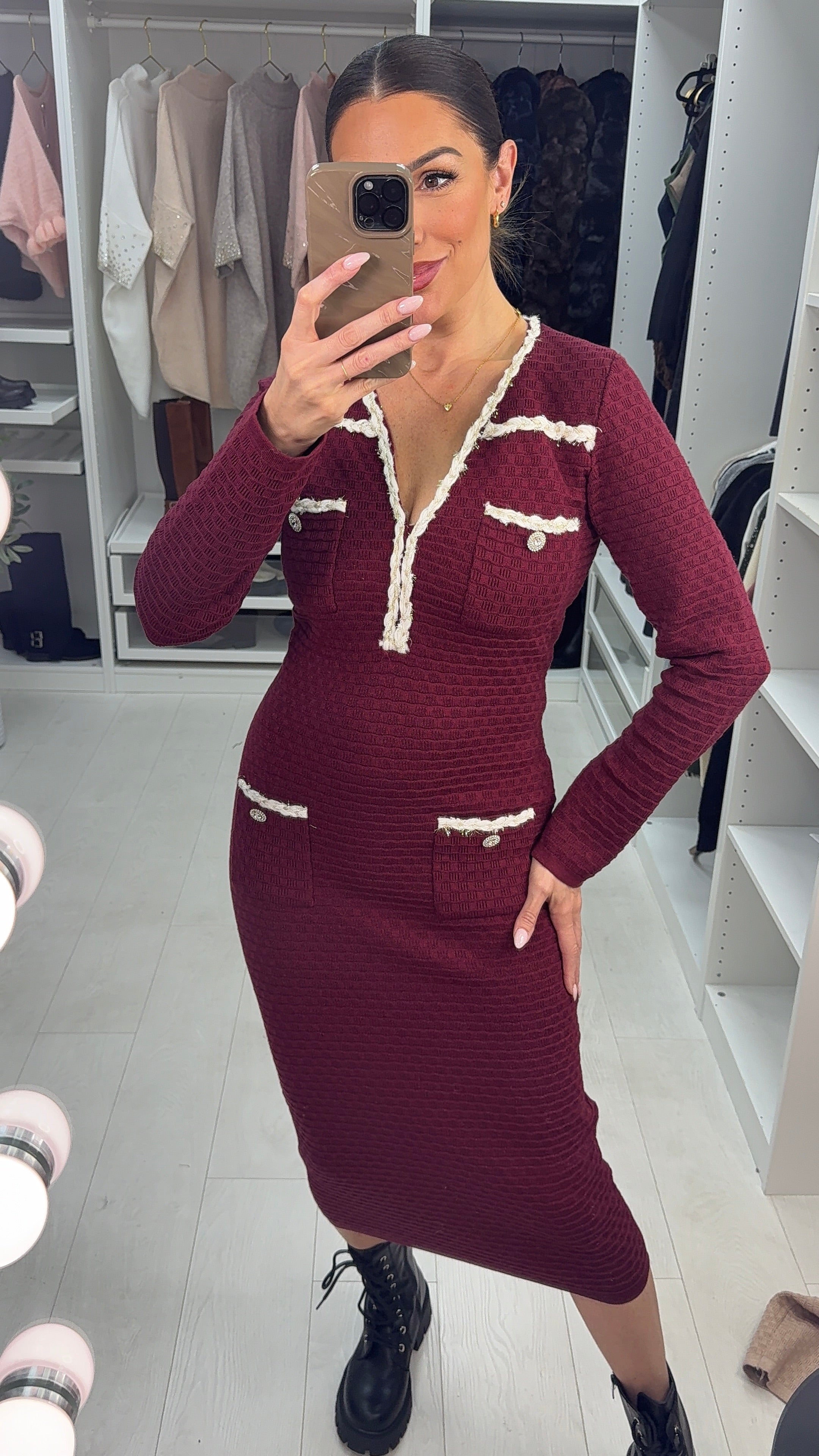 Verona Embellished Hem V Neck Lurex Maxi Dress