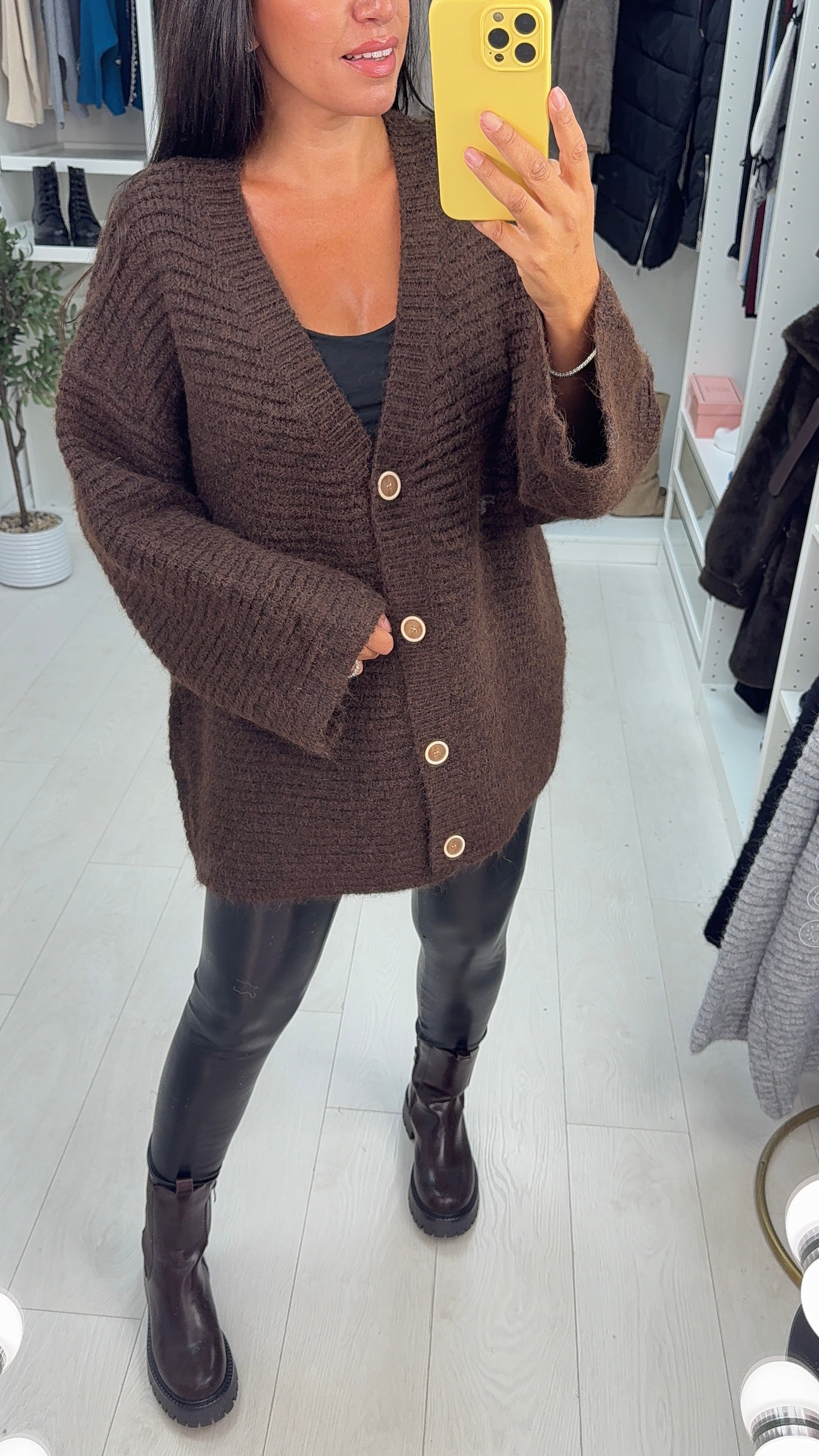 Emmy Plain Button Front Oversized Cardigan