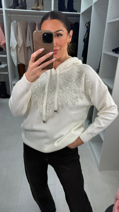 Cleo Embellished Front Hoodie Knit Jumper