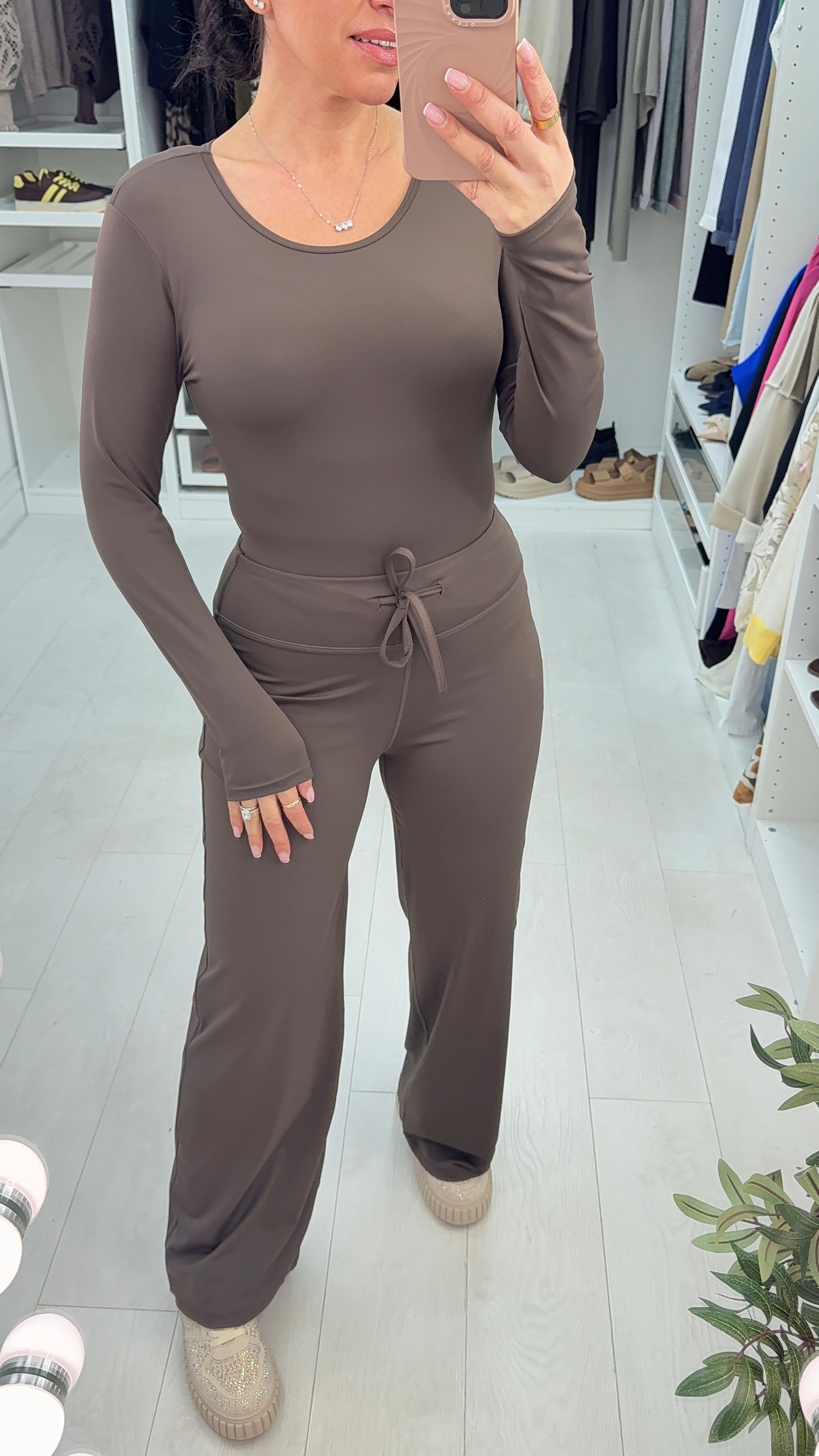 Olga Plain Tie Waist Wide Leg Scuba Trousers