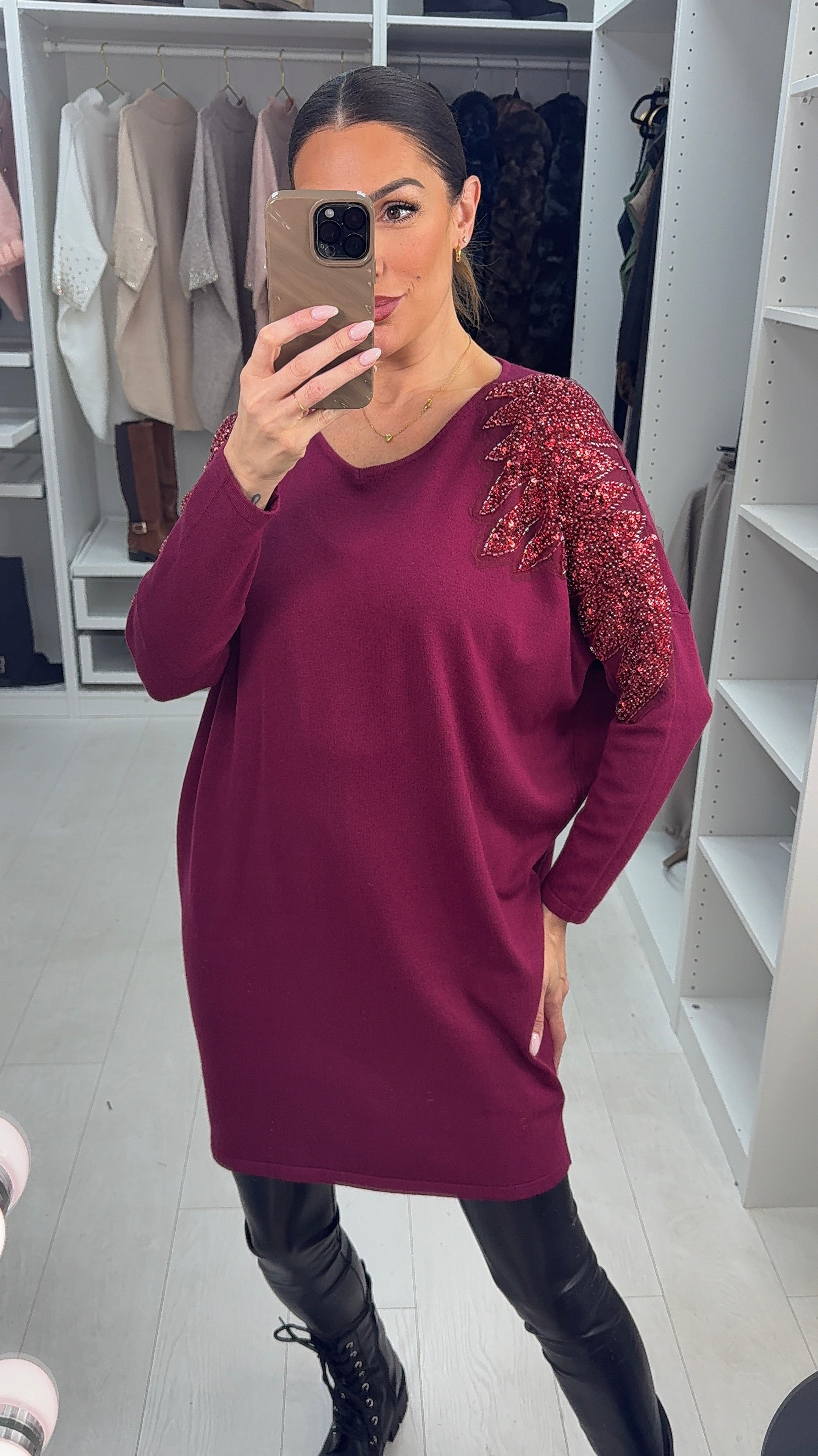 Mireya Embellished Shoulder Longline Jumper