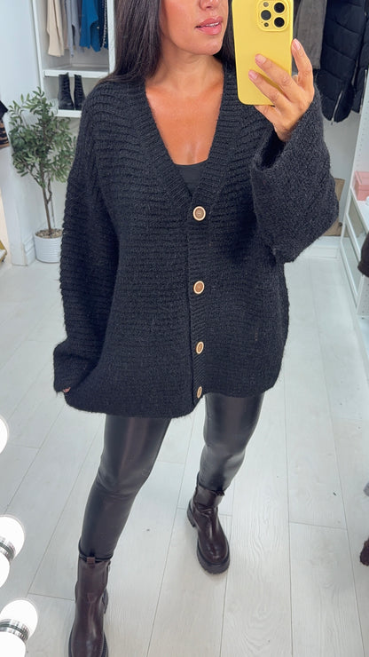Emmy Plain Button Front Oversized Cardigan