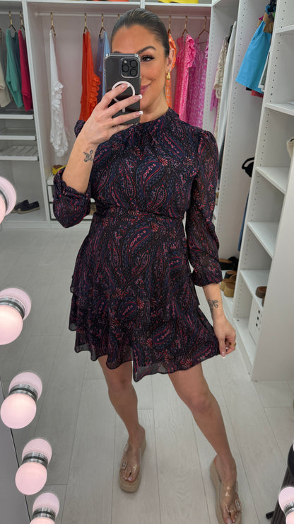 Milburn Paisley Print Tiered Hem Dress