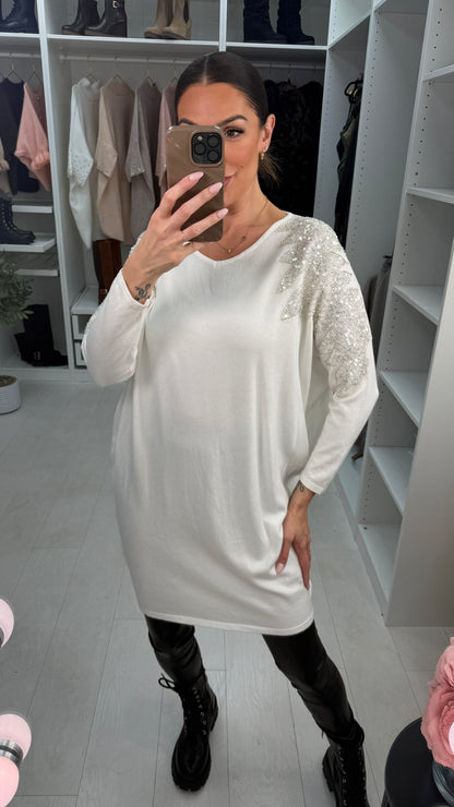 Mireya Embellished Shoulder Longline Jumper