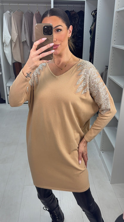 Mireya Embellished Shoulder Longline Jumper