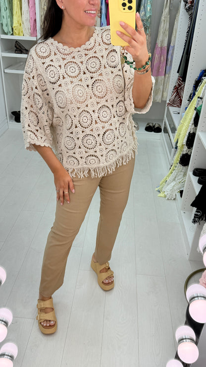Kirstie Plain Tassel Hem Crochet Top