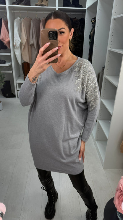 Mireya Embellished Shoulder Longline Jumper