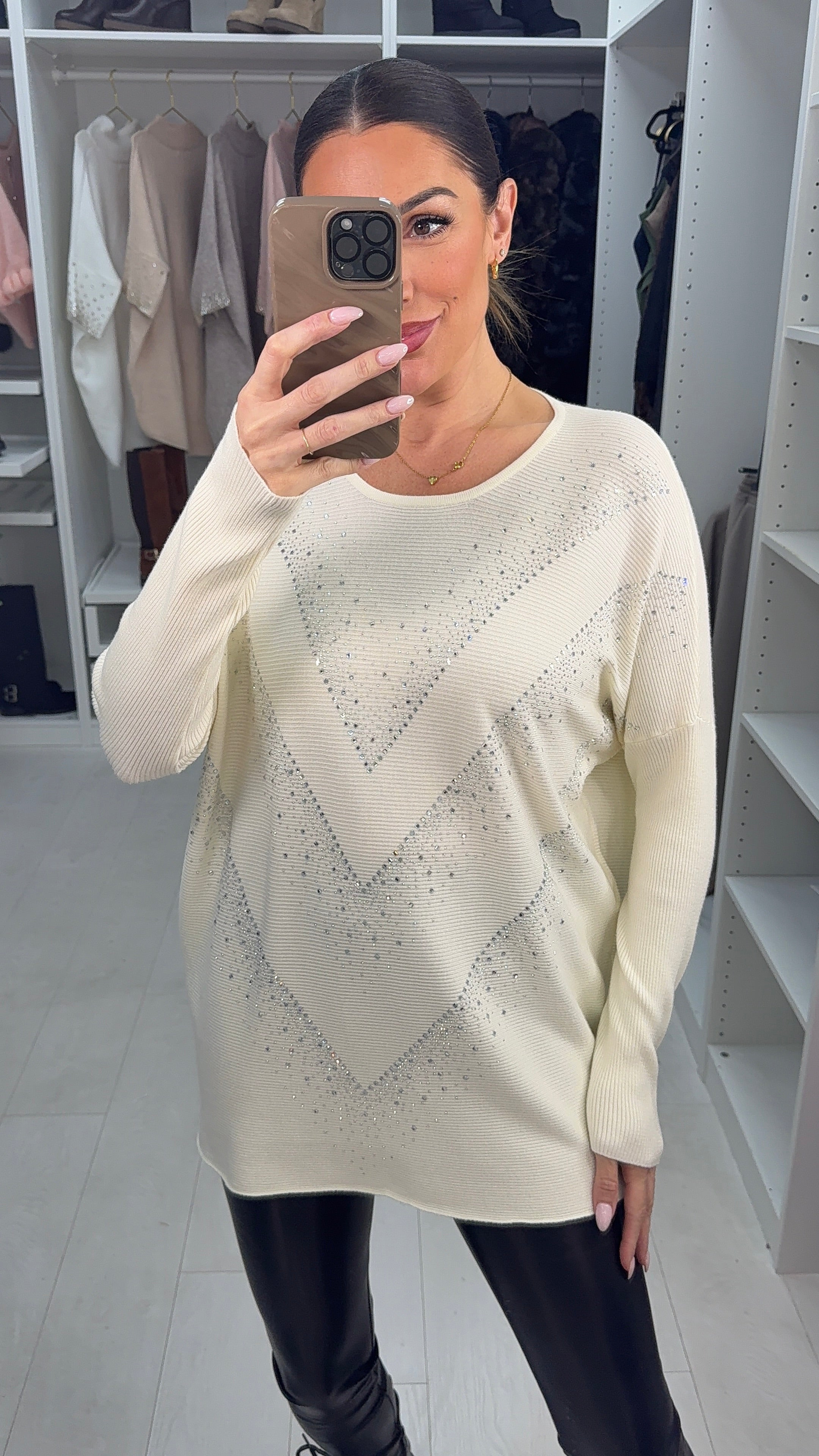 Mariela Diamante Detail Ribbed Loose Fit Jumper