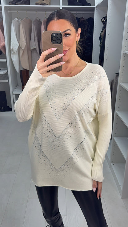 Mariela Diamante Detail Ribbed Loose Fit Jumper