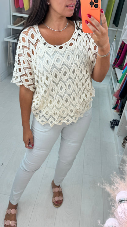 Naida Crochet Batwing Top